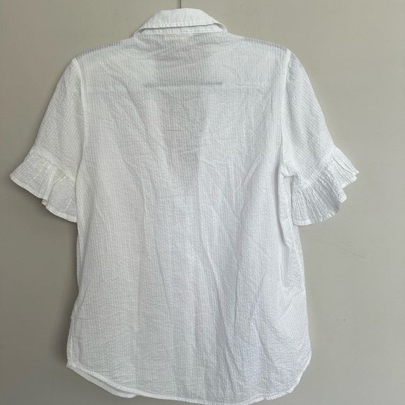Beach Lunch Lounge Top Women’s Med Button Down White Short Sleeve V Neck Summer - Picture 3 of 6